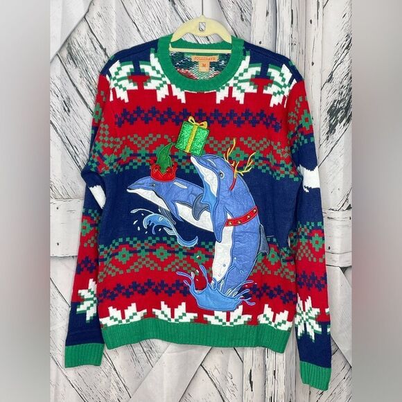NWT Jollidays “Ugly” Christmas Sweater Dolphin Unisex Size M - Picture 3 of 11